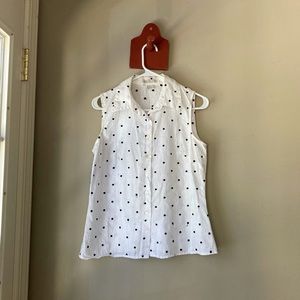 Vintage Tweeds White Polka Dot 100% Linen Button Down Collared Tank Top M